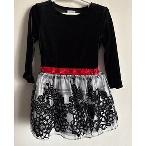 Toddler Formal Dress | Black/White/Ted Multi | Embellished Waist | Bow